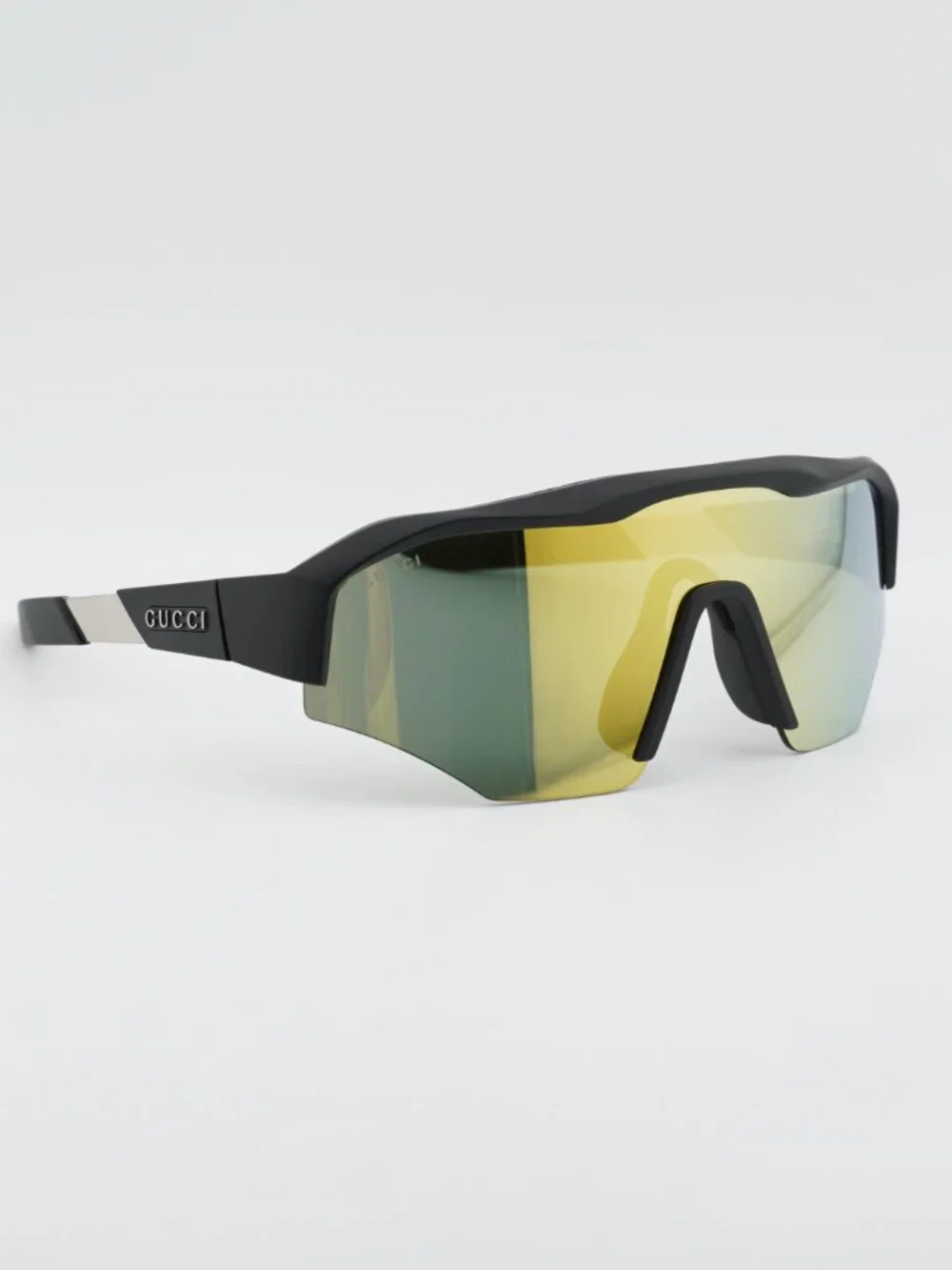 Gucci GG2017S 001 Sunglasses Black Shield Frame, Yellow Mirror Lenses